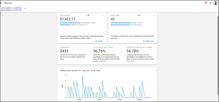 Local Services Ads reviews feed showing verified local reviews